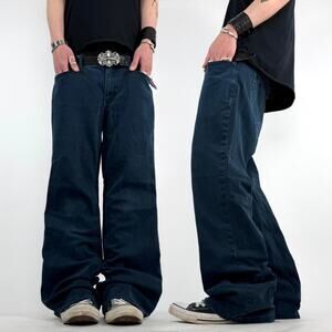 Vintage y2k dark wash grunge skater faded baggy wide leg jeans